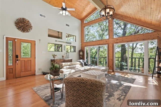 Highland Village Home Living Room - Vaulted Ceiling with Wood Planks