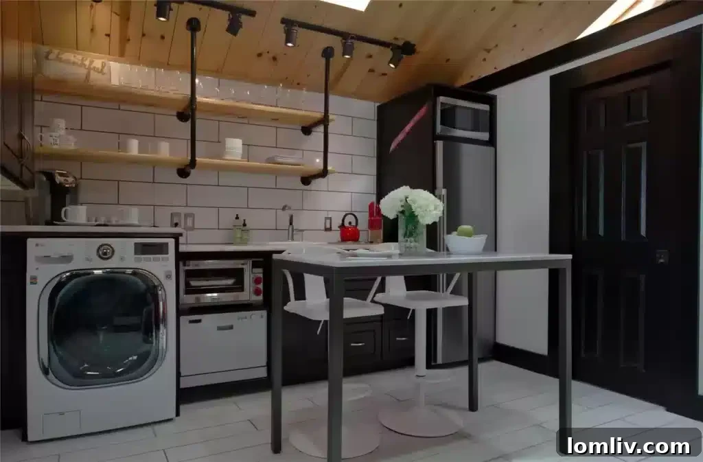 Compact yet functional kitchenette in the modern cottage efficiency