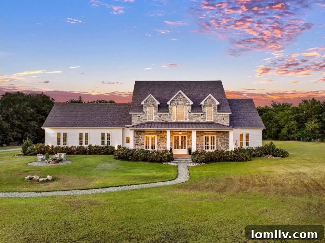 Expansive view of the luxury farmhouse at Thornbridge Hill Estate, Whitesboro, TX