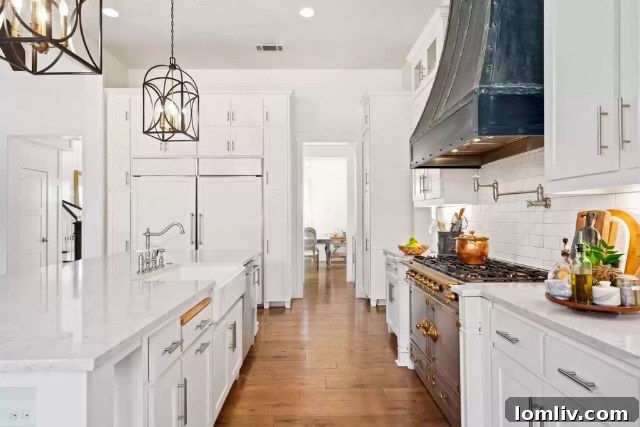 Stylish and functional laundry room with two sets of washers and dryers, integrated pet kennels, and practical storage solutions