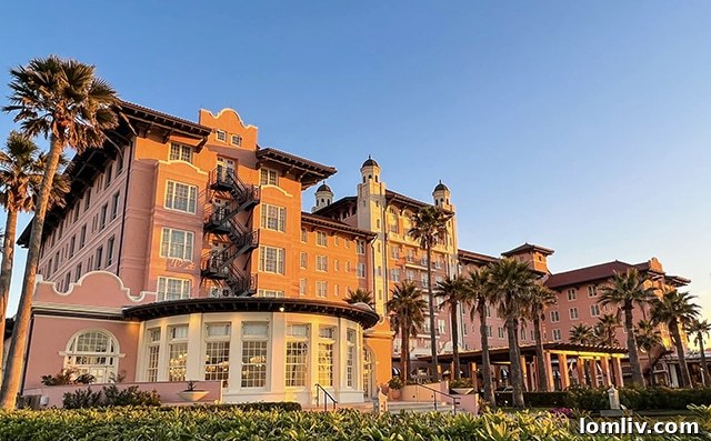 The Grand Galvez Hotel in Galveston, Texas, showcasing its grand architecture and vibrant atmosphere.