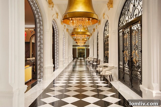 Luxurious hotel interiors showcasing elegant design and historical elements.