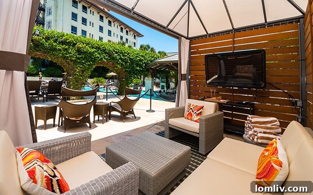 Guests enjoying the amenities of the Grand Galvez, with the beach just steps away.