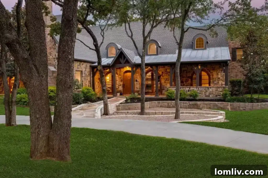 A Flower Mound Fairy Tale Home 4 Rustic Stone Facade with Modern Metal Roof and Grand Driveway