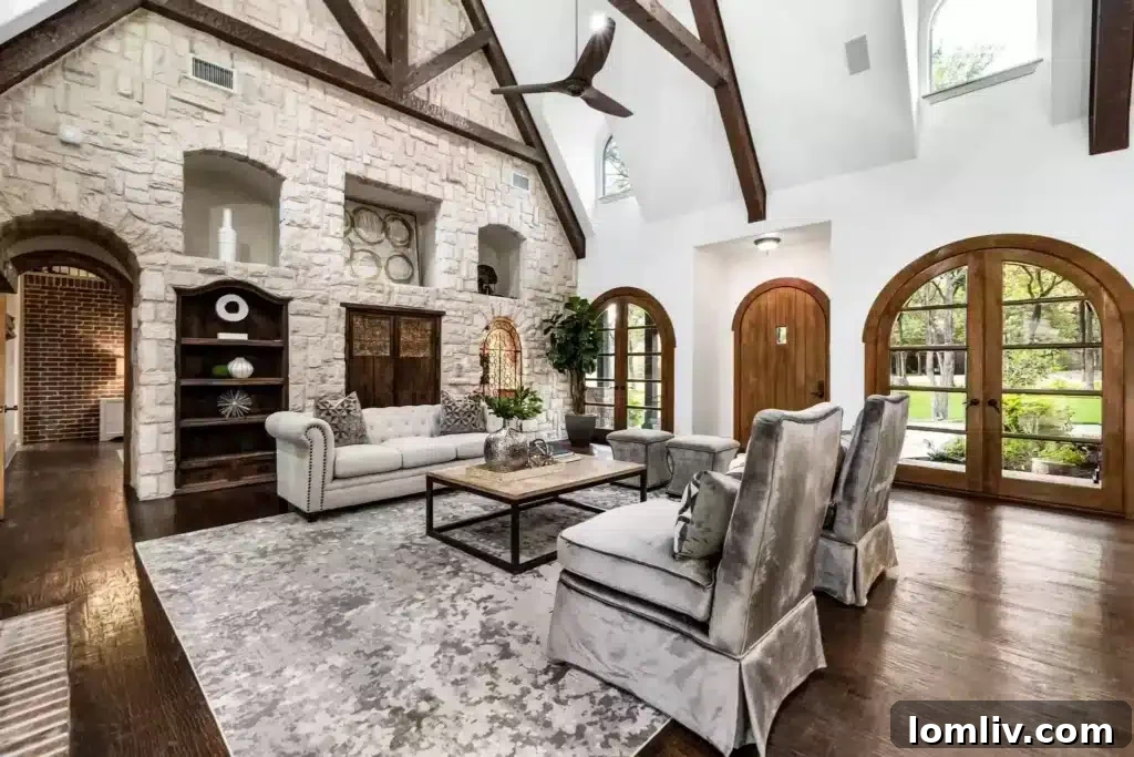 A Flower Mound Fairy Tale Home 5 Sprawling Living Space with Custom Wood Beams and Vaulted Ceilings