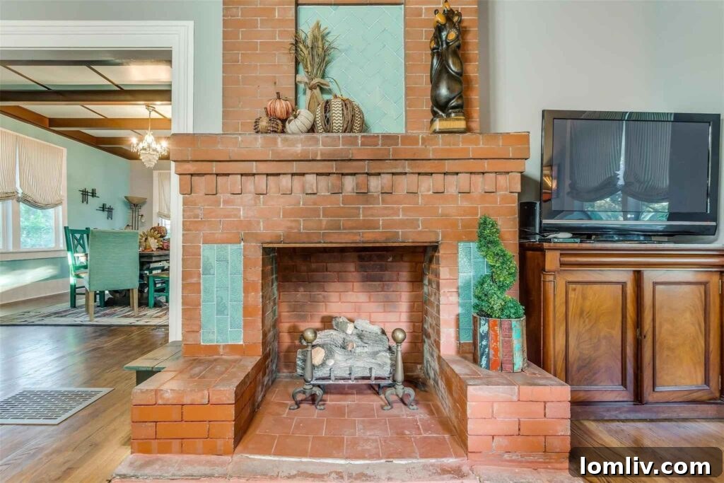Vibrant green living room interior, historic 4500 Meadowbrook Drive
