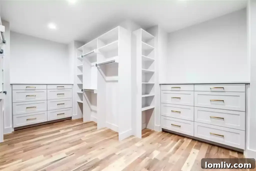 Luxurious Primary Closet with Built-in Dressers