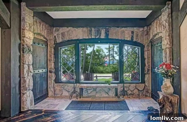 Curved stone walls and rustic details of a historic Charlevoix structure