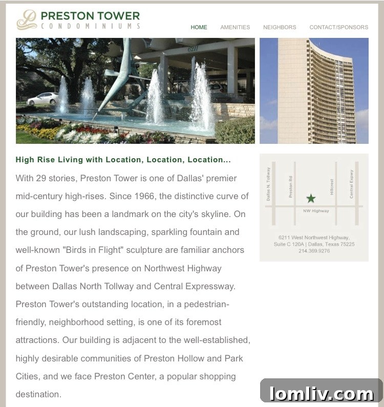Preston Tower Condominiums' official website screenshot