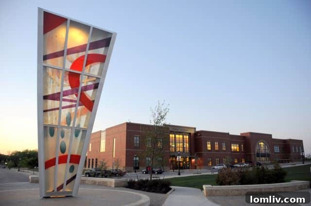 The modern architecture of the new public library in North Richland Hills.