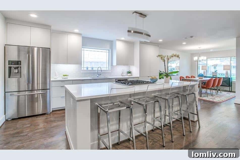 Midcentury's Fresh Modern Vibe 6 Gourmet Kitchen with Large Eat-In Island and Stainless Steel Appliances
