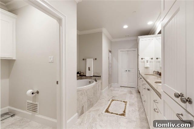 Luxurious primary bathroom featuring elegant fixtures and finishes