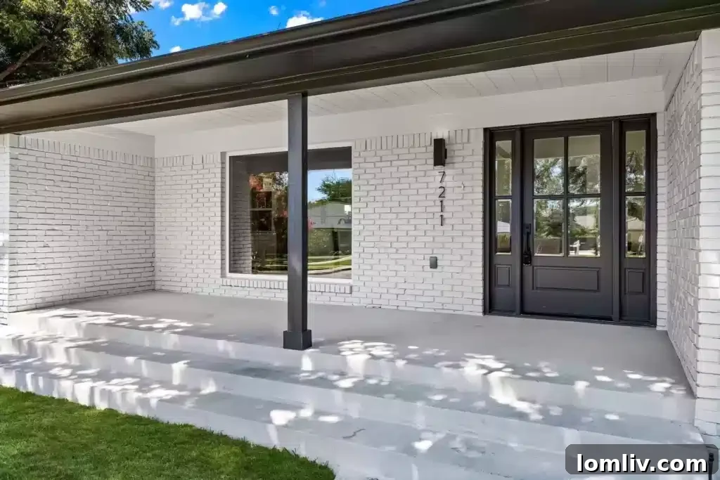 Elegant front porch of remodeled Dallas home