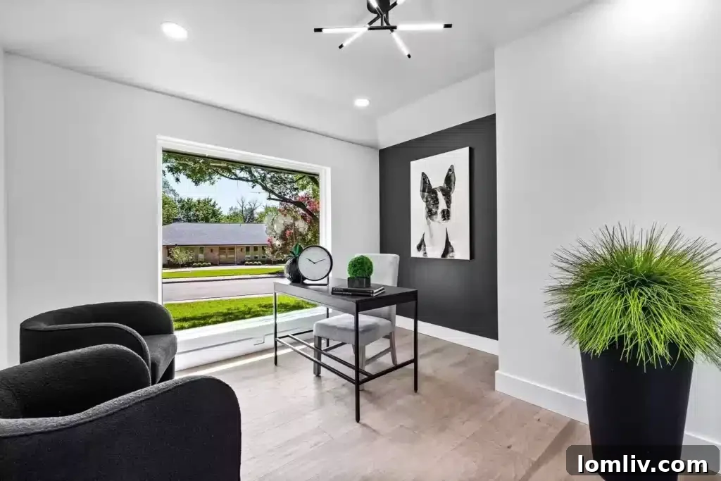 Stylish home office with accent wall