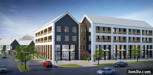 The Standard Shoreline rendering, showcasing a modern apartment complex.