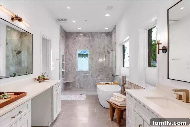 Modern bathroom with double vanity and elegant finishes
