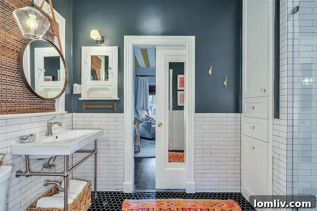 Modern Bathroom Blending Original Tile and New Fixtures