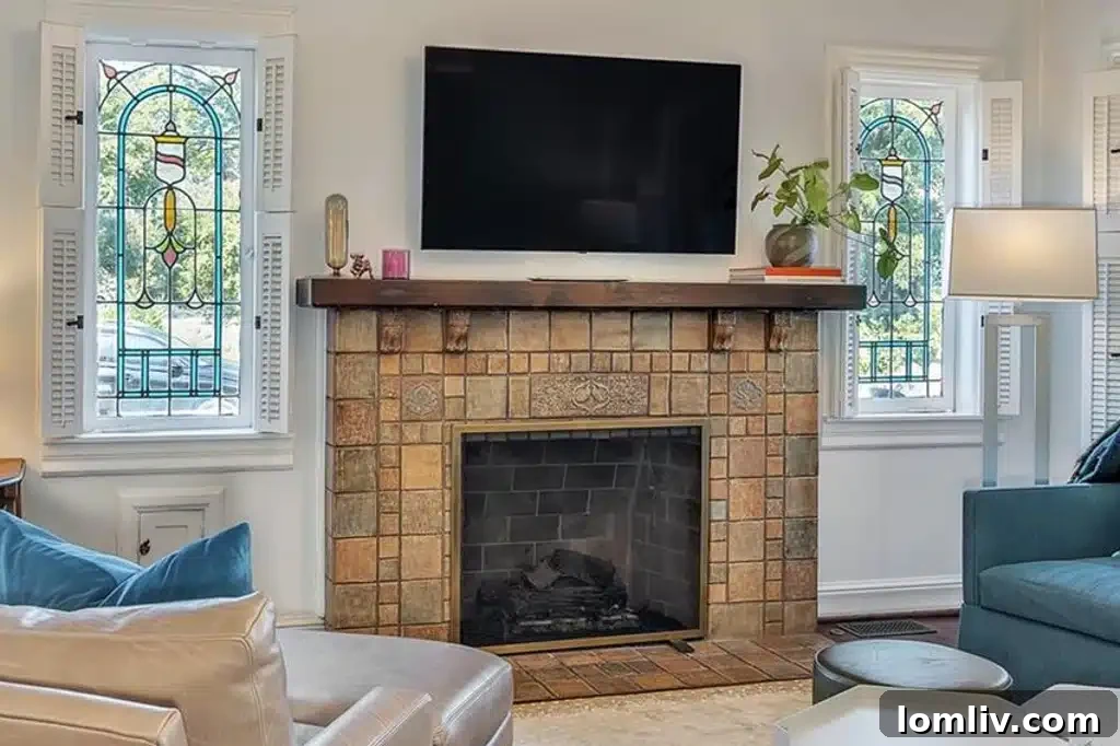 Historic Living Room with Hardwood Floors and Leaded Glass Windows
