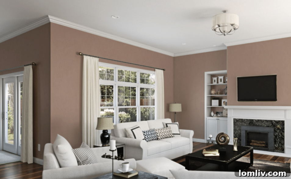 Sherwin-Williams Redend Point creates a comfortable living room ambiance