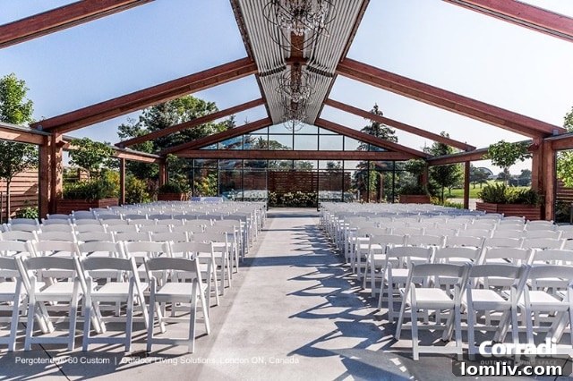 Elegant Corradi retractable patio cover on a golf course in Texas