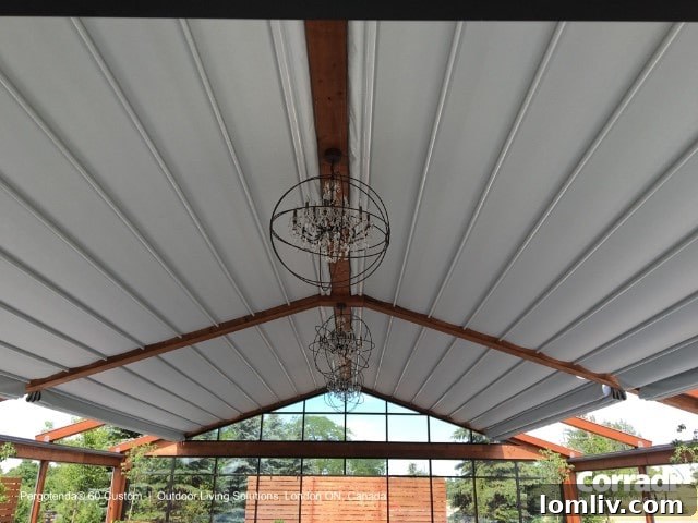Modern Corradi outdoor structure providing shade for a commercial space