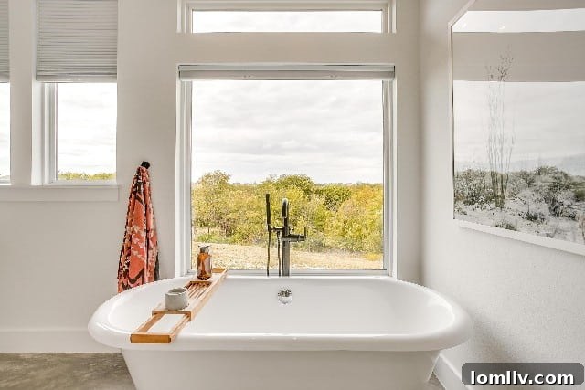 Luxurious claw-footed tub with an expansive window view