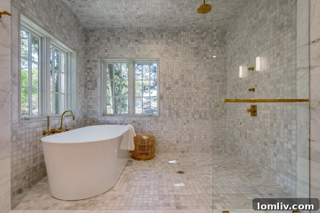 Indulge in the Spa-like Primary Bathroom with a Free-Standing Tub
