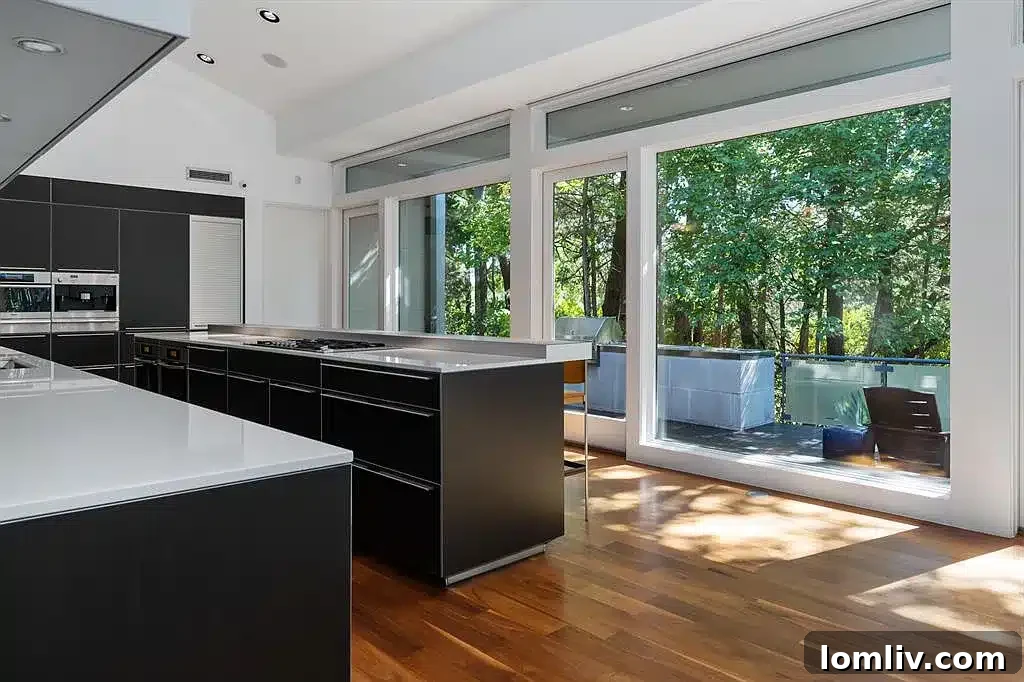 Modern kitchen island and dining area