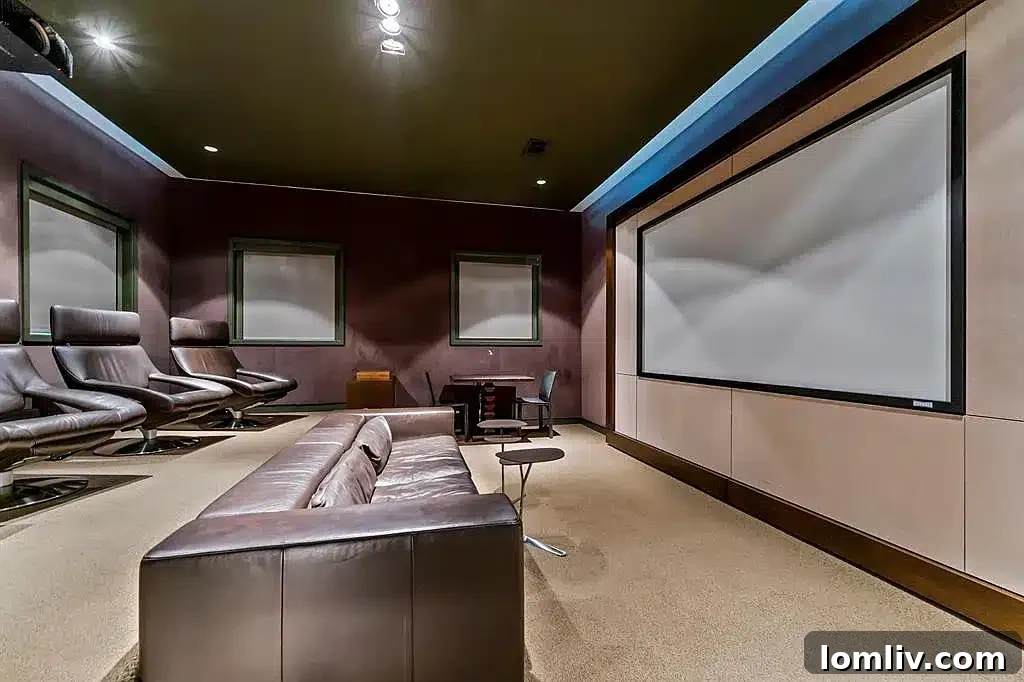 Spacious media room with comfortable seating