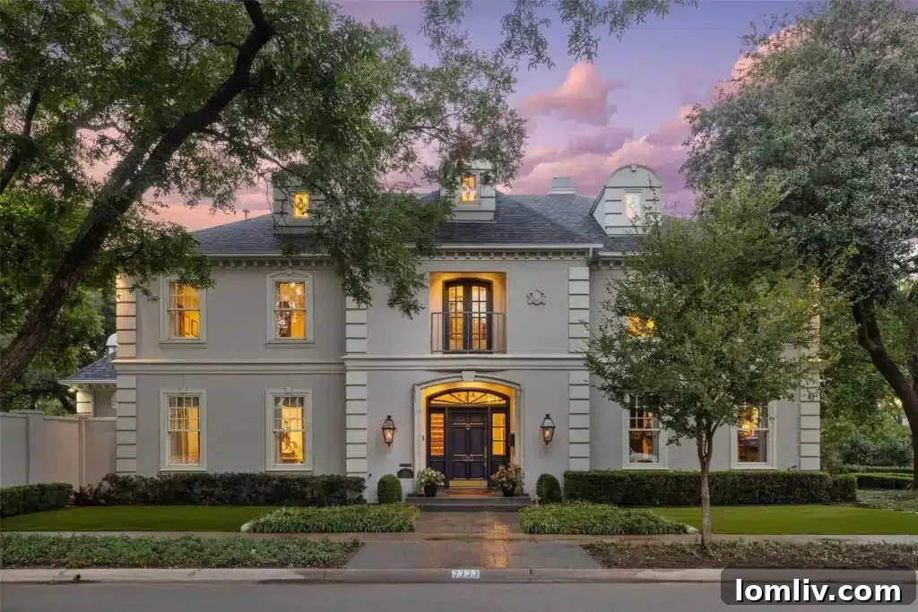 Elegant street view of the French Traditional home at 3201 Greenbrier Drive