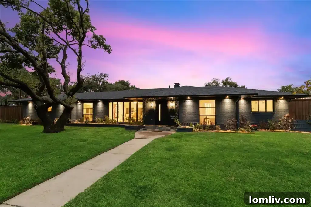 Exquisite Indigo Exterior and Timeless Midcentury Design of Walnut Hill Manor Home