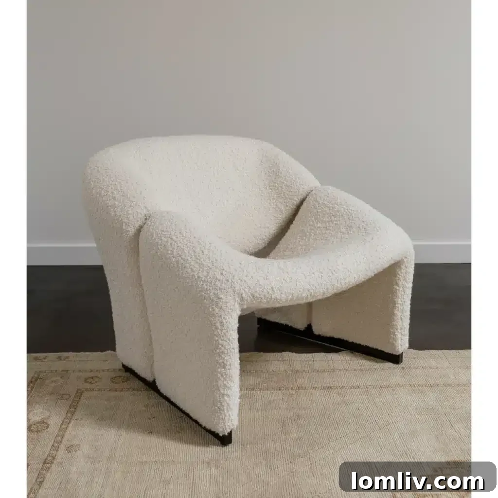 The Groovy chair after restoration, featuring exquisite custom upholstery
