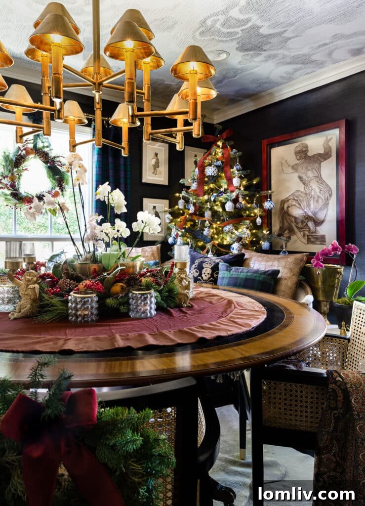 Christmas tree with a moody vibe in the dining room