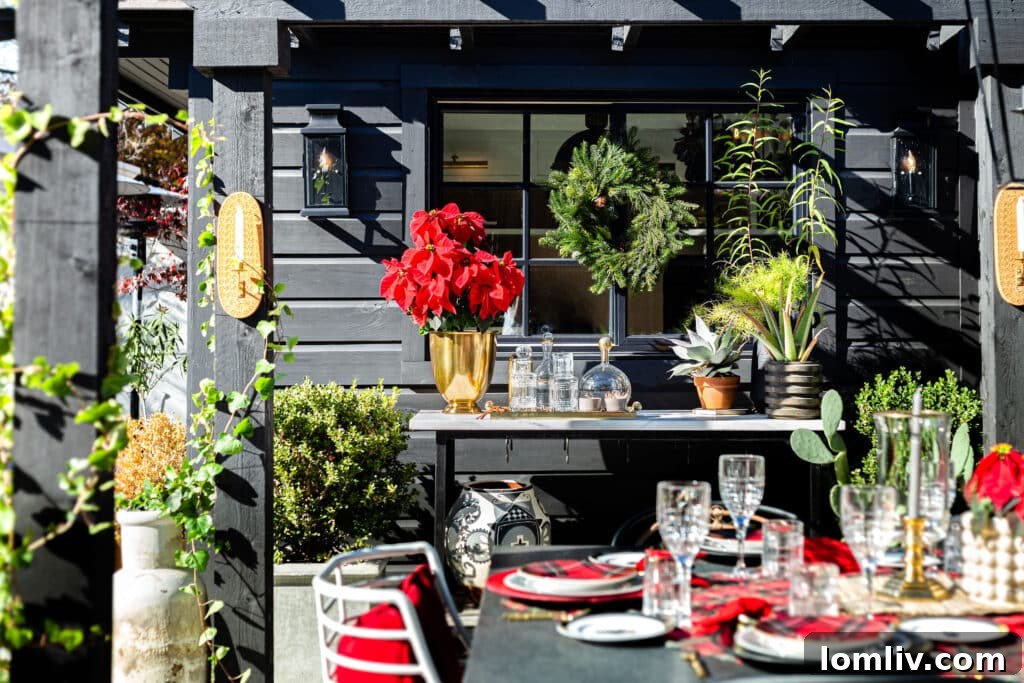 Outdoor Christmas tree and patio decorations in Texas