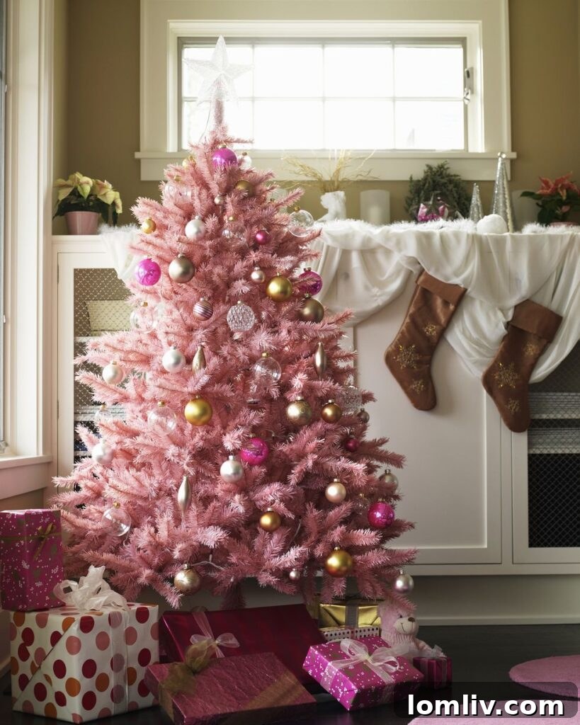 Barbiecore themed pink Christmas tree