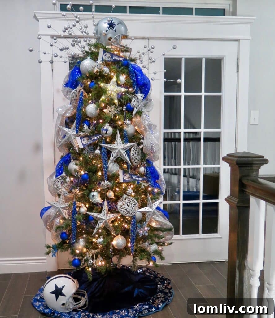 Cowboy Christmas themed blue and silver tree