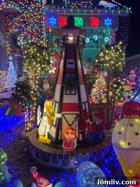 A vibrant and dynamic view of the Burkman family's Frisco Christmas lights, highlighting the synchronized nature of the display.
