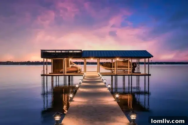 Elegant facade of the lakehouse on Cedar Creek Lake