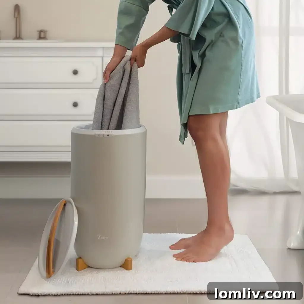 The Ultimate Holiday Gift Guide 6 A sleek Zadro Towel Warmer, open to reveal a plush, neatly folded warm towel inside, suggesting luxurious comfort.