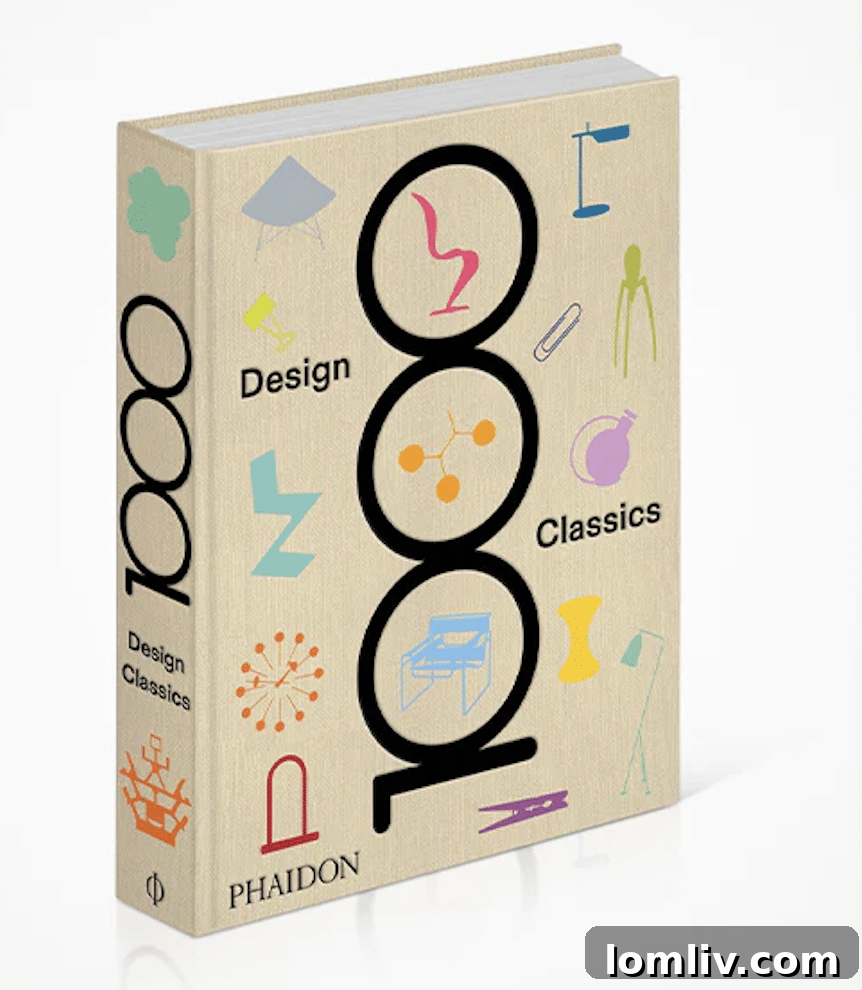 The Ultimate Holiday Gift Guide 8 The cover of '1000 Design Classics' by Phaidon, a large format book featuring an array of iconic design objects.