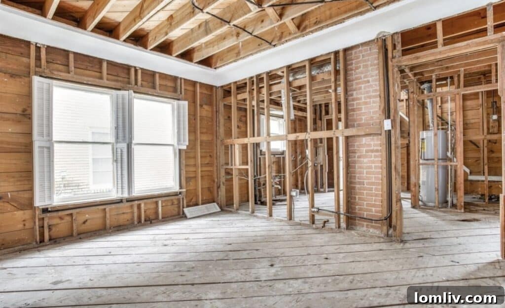 Another angle of the raw interior, highlighting renovation potential