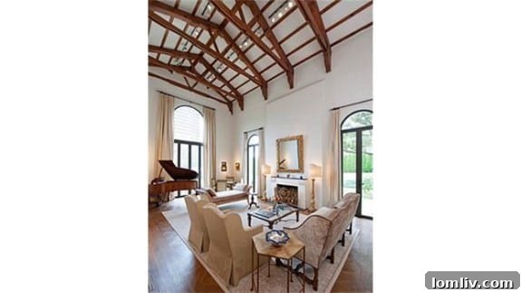 Grand Living Room at Bellosguardo with High Beamed Ceiling