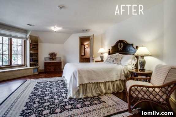After: A sophisticated guest bedroom with a queen bed, enhancing the room's appeal and functionality