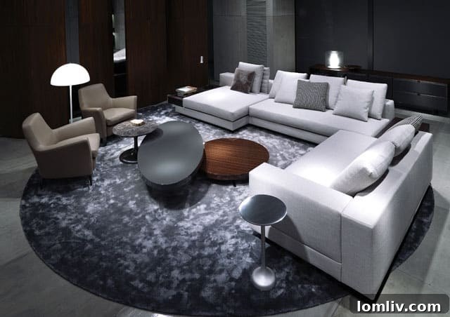 Minotti White Sofa Series sectional featuring architectural combinations of square and rectangular seating modules