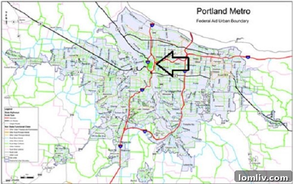 Portland Freeways map, highlighting surrounding highways