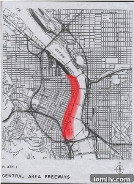 Former position of Harbor Drive within Portland