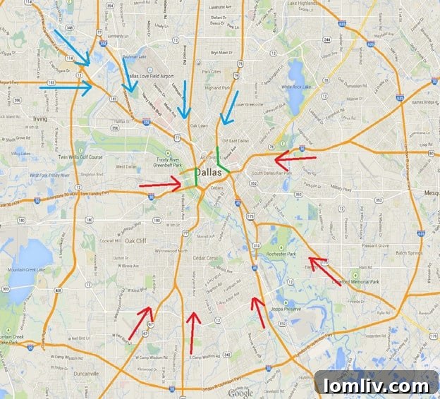 Dallas Metro Area major highways within I-635 loop