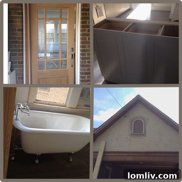 Architectural photo collage showing details of a renovated Oak Cliff Tudor