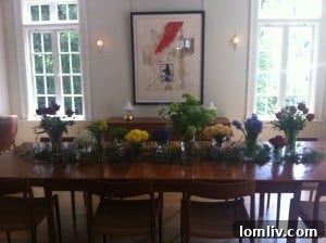 Dining room with mid-century modern furniture and modern lighting