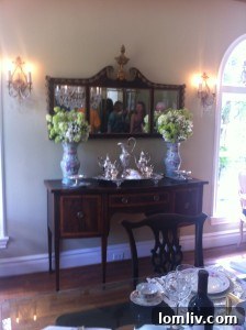 Soft pastel hydrangeas in dining room